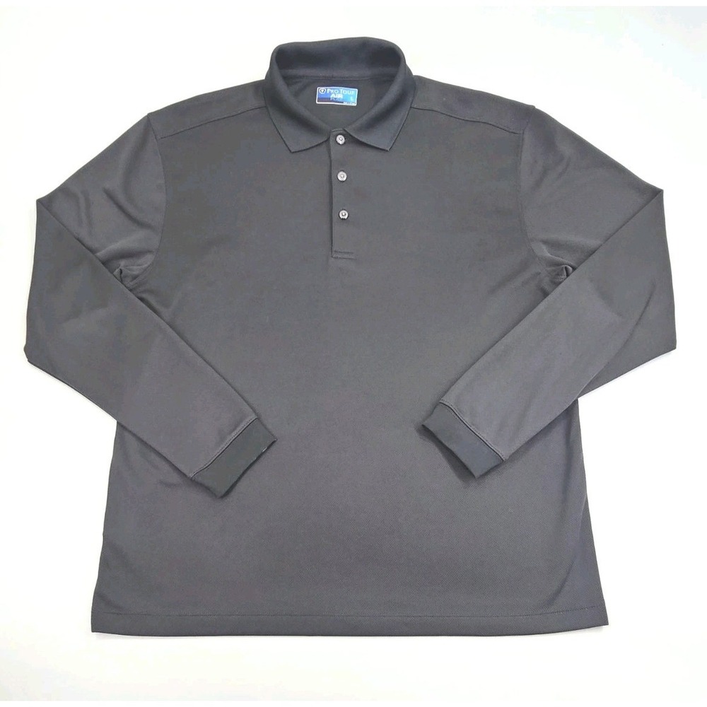 Pro Tour Air Play‎ Golf Polo Men's Black Large Long Sleeve Soft Stretch Shirt